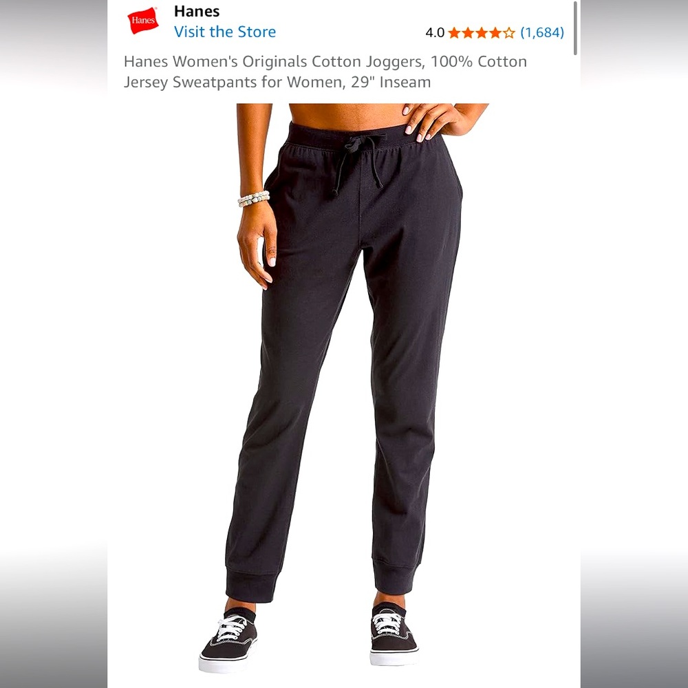 Hanes Black Cotton Jogger Sweatpants
